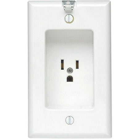 Leviton 103-00688-00W Clock Hanger Receptacle, 125 VAC, 15 A, 2 Pole, 3 Wire, White
