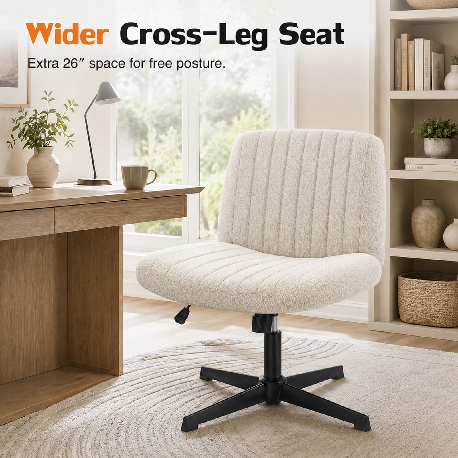 Alvantor Criss Cross Office Chair, No Wheels Armless Swivel, Wide Seat Criss Cross Chair for Home Office & Reading Room