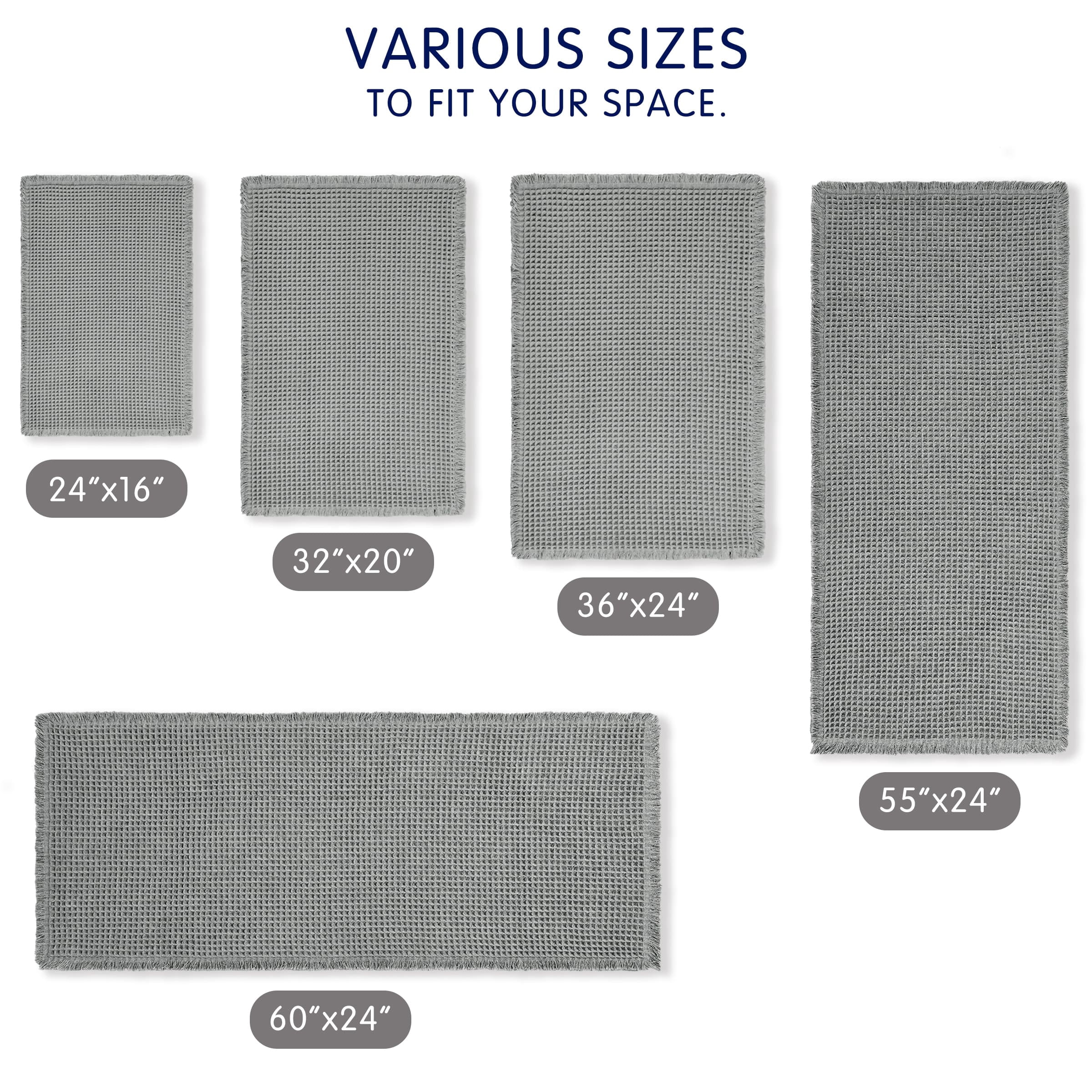 Subrtex Waffle Weave Bathroom Rug, Non Slips Bath Mat, Absorbent Bathmat Bath Rug for Bathroom (16"x24", Gray)