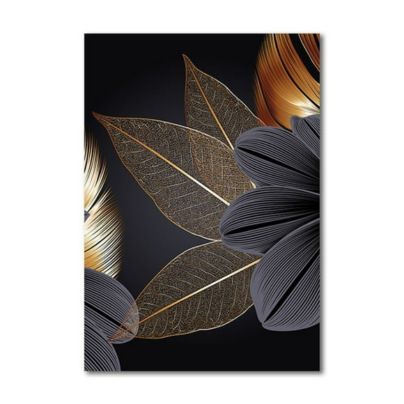 Hot Sale!Oimcto Black and Gold Leaf Canvas Painting Core A,Modern Abstract Gold Black Leaves Wall Art Decor Canvas Painting Pictures Artwork Home Decor for Living Room Dining Room Bedroom