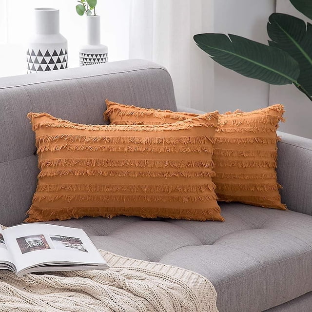 Juego de 2 fundas de almohada decorativas WEIHJMXG estilo bohemio naranja 12 x 20 pulgadas