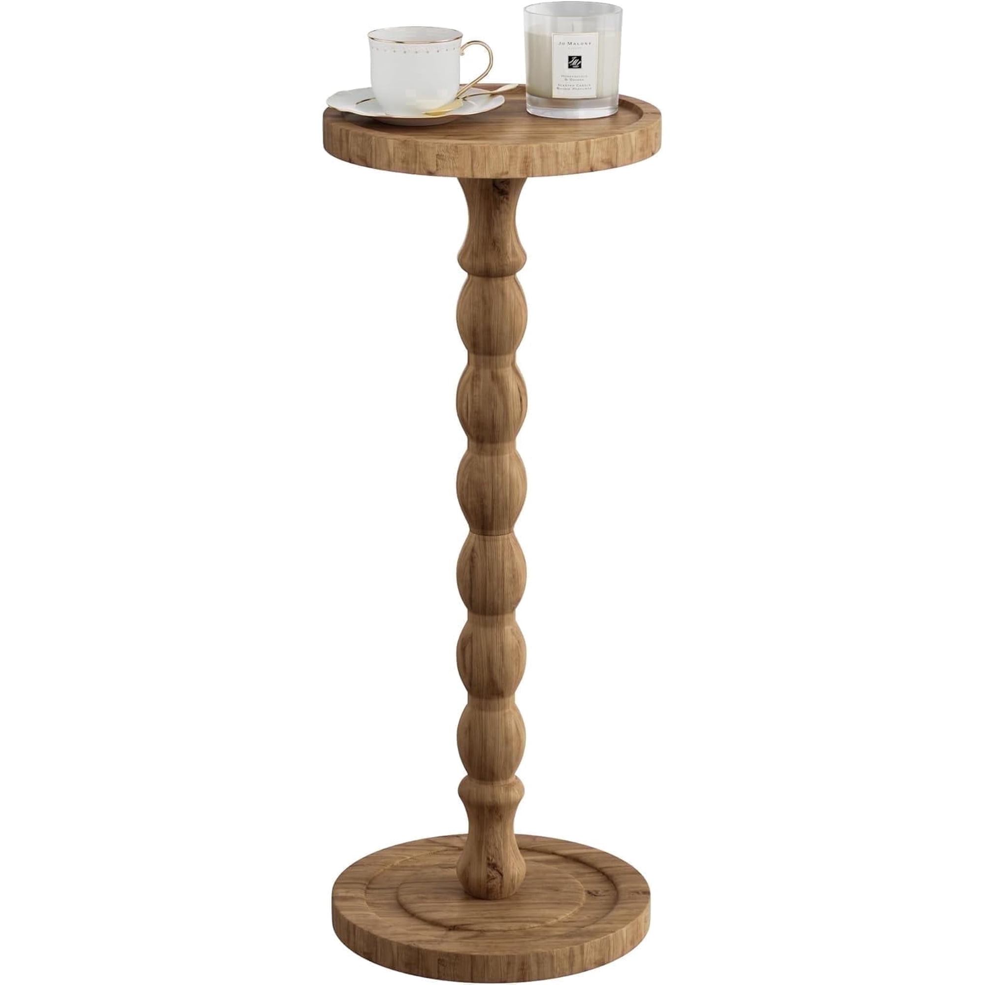 Finew Solid Wood Drink Table, Rubber Wood‌ Small Round Side Table for Small Spaces, Martini Tables, Pedestal End Tables for Living Room, Bedroom, Corners, and Office (Brown, 9.4 inch)