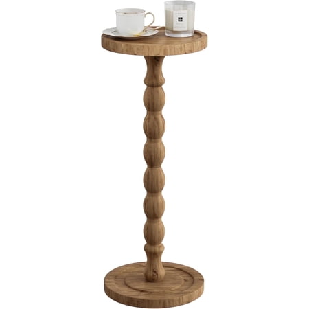 Finew Solid Wood Drink Table, Rubber Wood? Small Round Side Table for Small Spaces, Martini Tables, Pedestal End Tables for Living Room, Bedroom, Corners, and Office (Brown, 9.4 inch)