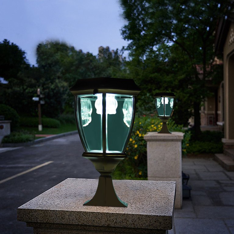 SuperBright Solar Powered LED Post Light White Outdoor Garden Lights in Black 4-Pack