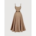 thumbnail image 3 of Brown Womens A-Line Lace Dress With Belt, Western Bohemian Style, Sleeveless, Maxi Length, 3 of 5