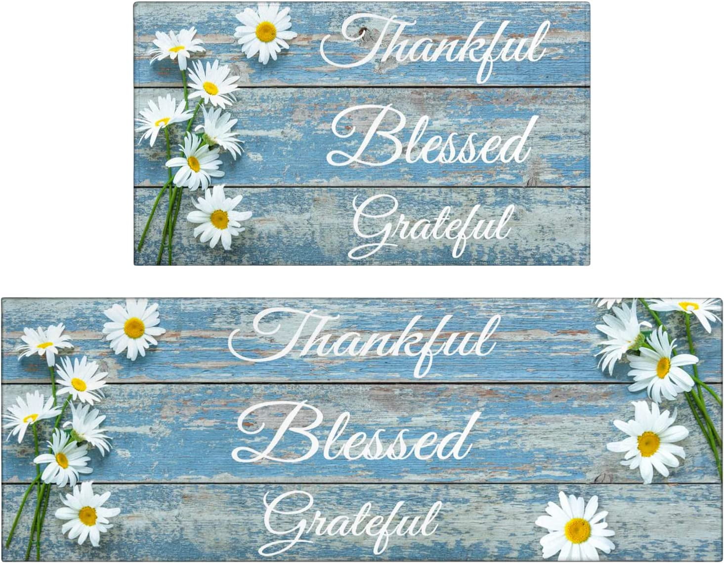 Floral Farmhouse Kitchen Rugs Set of 2,Colorful Daisy Flowers Kitchen