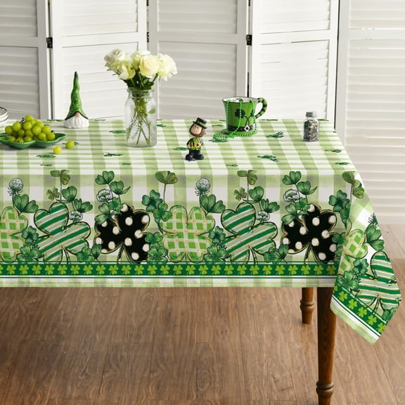St. Patrick''s Day Rectangular Tablecloth 60x84 Inch, Buffalo Plaid Pot Shamrock Table Cover for Party Picnic Dinner Decor