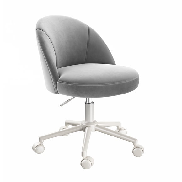 Exenoray Chaise de Bureau Sans Accoudoirs, Chaise de Bureau Pivotante à Hauteur Réglable avec Roulettes en PU et Base à Cinq Étoiles, Chaise de Travail Rembourrée pour Coiffeuse, Étude Ou Bureau à Domicile, Gris