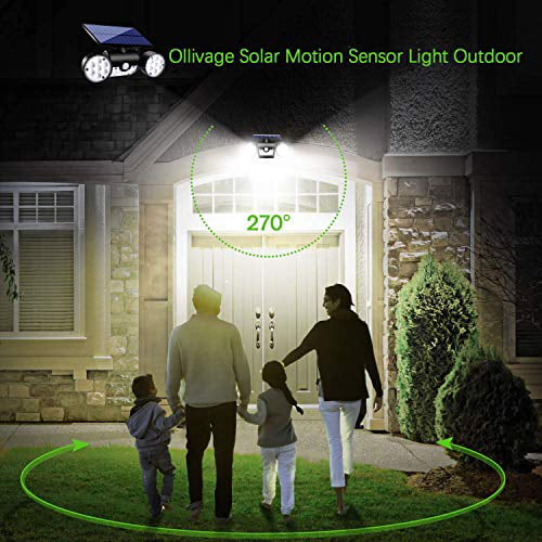 30LED Solar Wall Light Motion Sensor Security Spotlight Dual Head Outdoor Garden