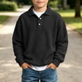 thumbnail image 2 of Besolor Kids Boys Clothes Fall Sweatshirts Long Sleeve Lapel Collar Buttons Sweatshirt Casual Loose Knit Workout Pullover Tops(11-12 Years,Black), 2 of 7