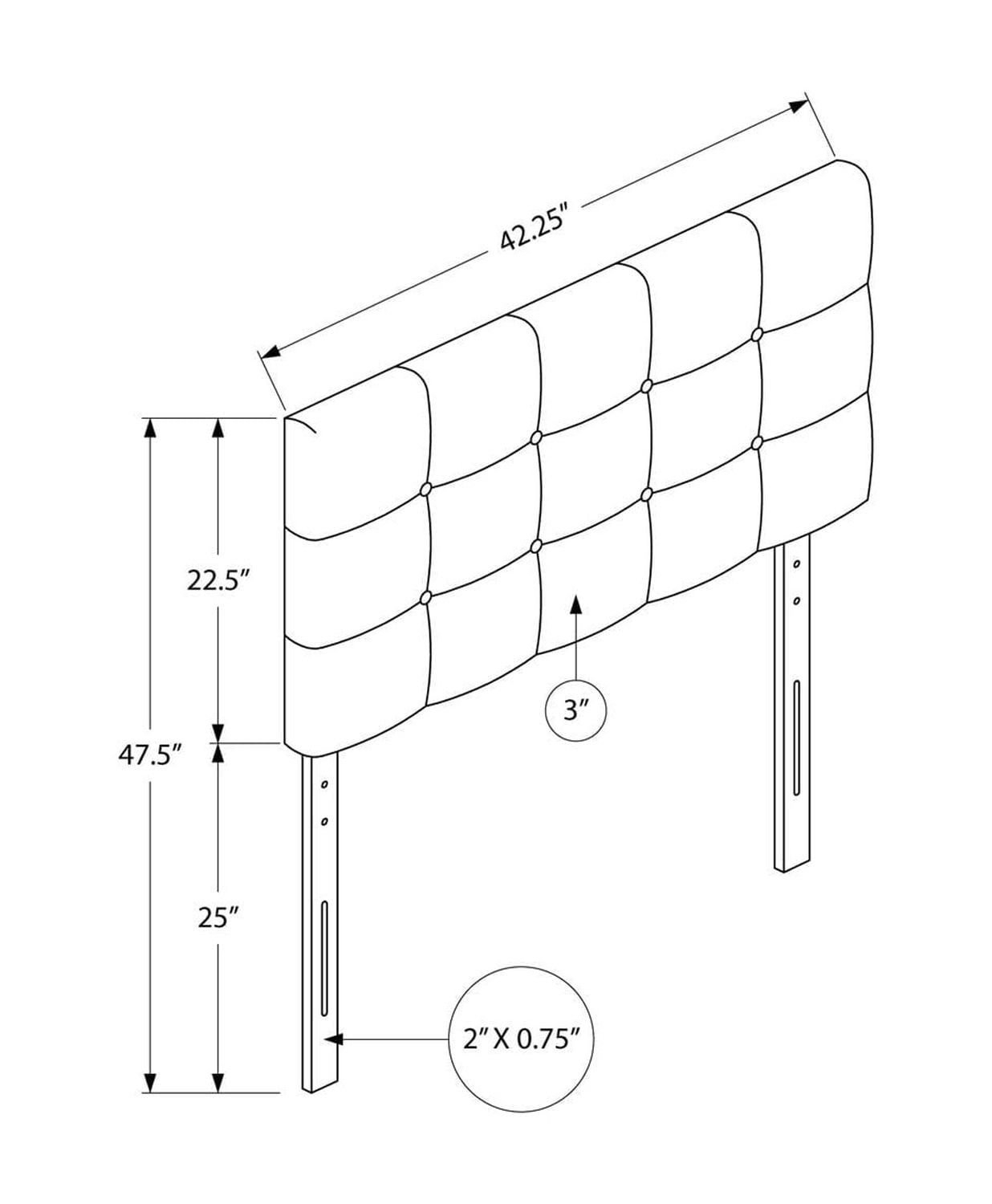 Monarch Specialties Bed, Headboard Only, Twin Size, Bedroom, Upholstered, Pu Leather Look, White, Transitional