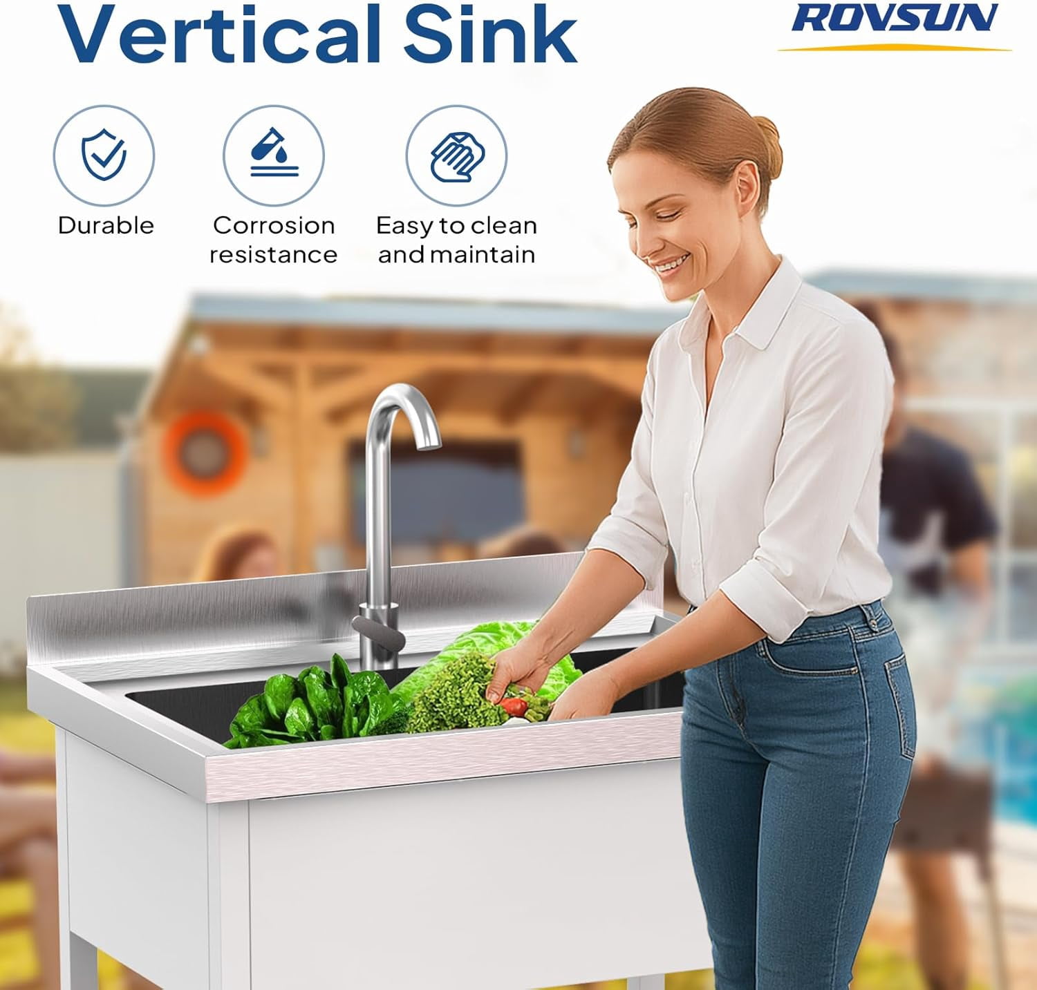 Ktaxon Freestanding White Stainless Steel Utility Sink with Shelf, Compact Single Bowl Wash Basin for Laundry Garage Restaurant Prep, 26.5 x 17.3 x 39