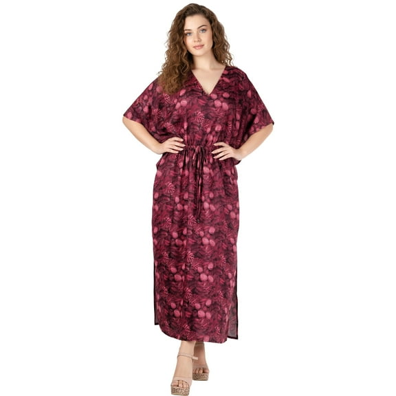 HAPPY BAY Women's Summer Loungewear Loose Slit Dress Caftan Maxi House Sleep Shirt for Women 2X-3X Taffy, Floral