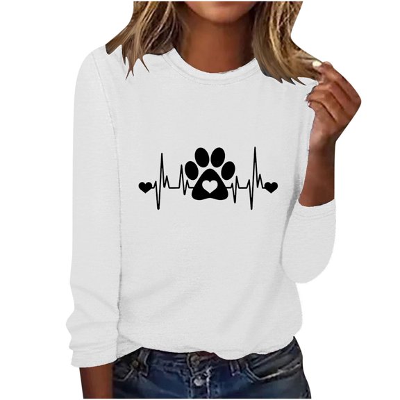 Ixbnca Plus Size Shirts for Women Cute Graphic Printed Crew Neck Tshirts Lightweight Long Sleeve Outdoor Tops