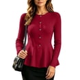 thumbnail image 2 of Women's Long Sleeve Ribbed Knit Top Ghalytn Button Front Peplum Fitted Casual Blouse, 2 of 7