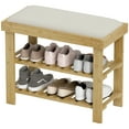 thumbnail image 4 of KWUXIN Bamboo Shoe Bench, 3-Tier Entryway Bench with Storage and Cushion, Shoe Organizer for Entryway, Hallway, Holds Up to 331 lbs,Cream White,35.4" W x 11.4" D x 19.3" H, 4 of 12
