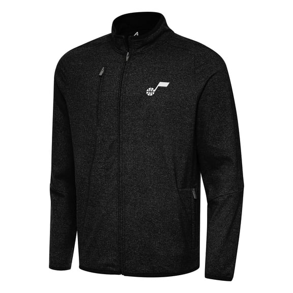 Men's Antigua Heather Black Utah Jazz Hold-Up Full-Zip Tri-Blend Jacket