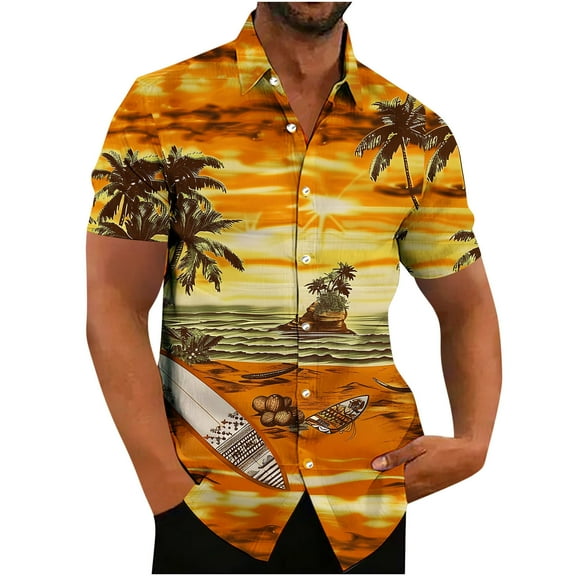 WAENQINLA Tropical Hawaiian Shirt for Men Big and Tall Short Sleeve Loose Fit Shirts Floral Palm Tree Print Button Down Shirt