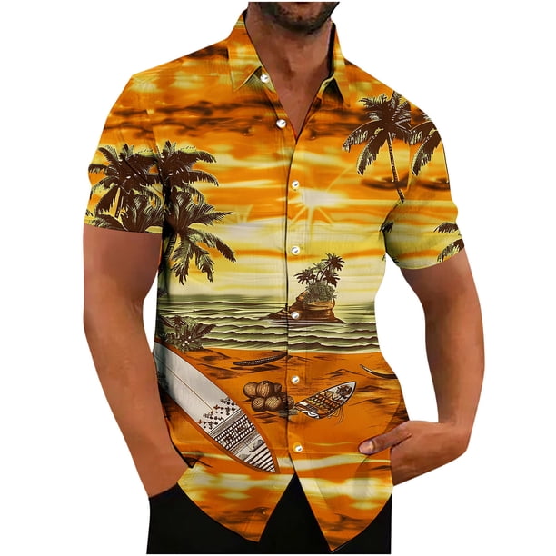 Camisas de Manga Larga para Hombres Impresión Botón Cuello de Vuelta Blusa Casual, Hombre de Manga Corta Botón Abajo Camisas