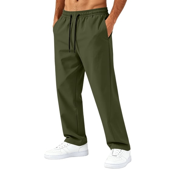 Dwelliawo Mens Drawstring Pants, Elastic Waist Straight Leg Casual Trousers, Lightweight Breathable Workout Pants For Daily Athletic Army Green M