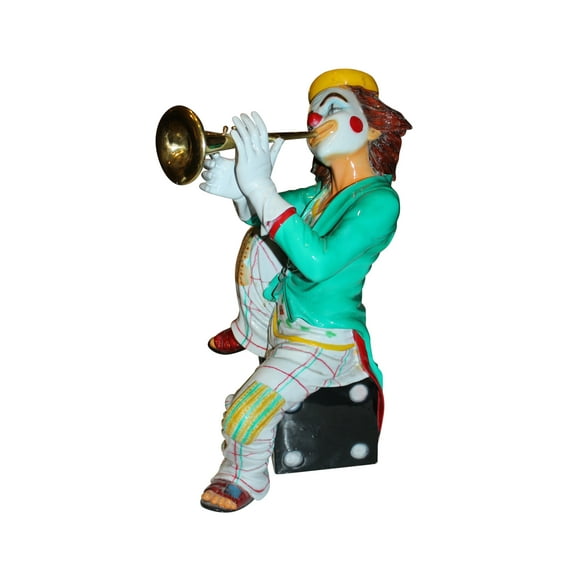 Nifao Clown Playing Instrument Bronze Statue – Home Office Decor Sculpture, 12"L x 10"W x 20"H