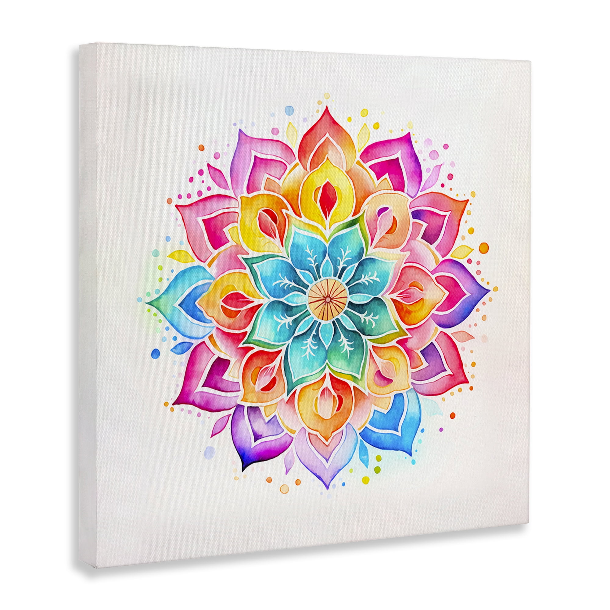 Stupell Industries Bright Rainbow Mandala Abstract Painting Wrapped Canvas Art Print Wall Art, 30 x 30