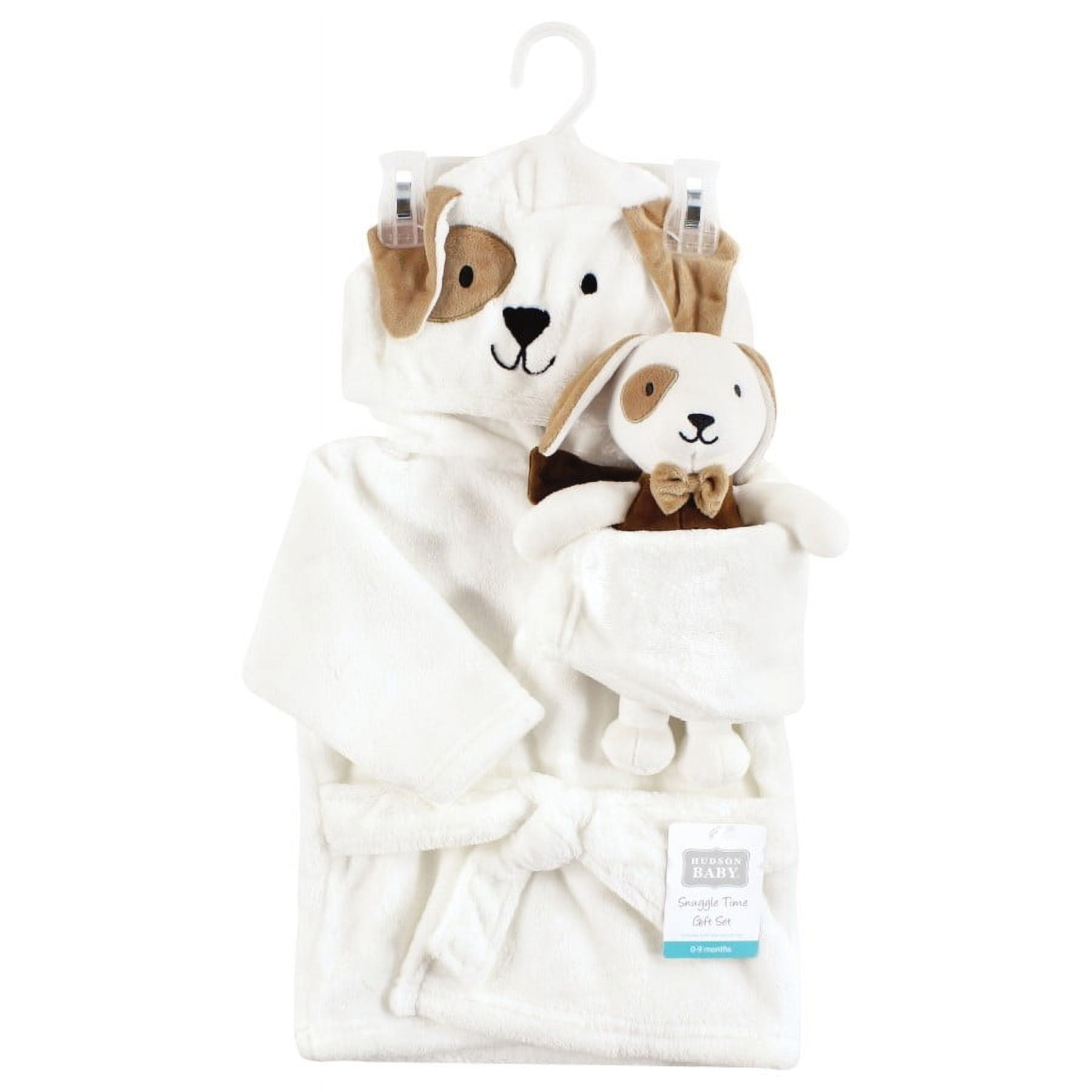 Hudson Baby Unisex Baby Plush Bathrobe and Toy Set, Dog, One