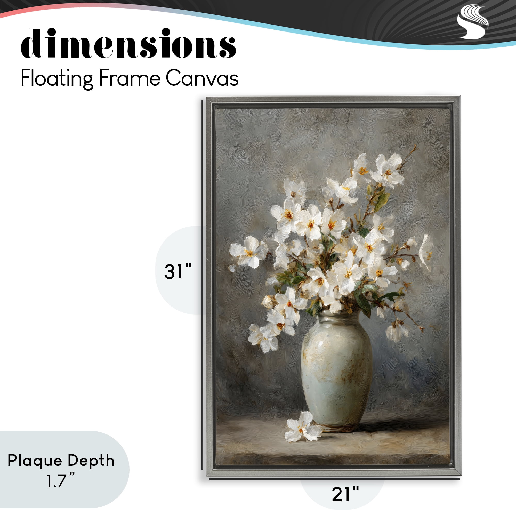 Stupell Industries Full White Flowers in Vase Gray Framed Floater Canvas Wall Art, design by Petal Prints Design