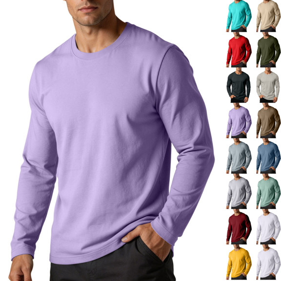 LEKWK Men's Casual Long Sleeve T-Shirts Crewneck Basic Pullover Tops Classic Fit Lightweight Breathable Athletic Activewear for Fall Workout Gym Wear Purple XXXXL