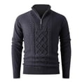 thumbnail image 2 of NTACZA Cable Knit Mens Sweater Gray Quarter Zip Stand Collar Sweater Slim Fit Mock Neck Solid Pullover Jumper Mens XL, 2 of 6