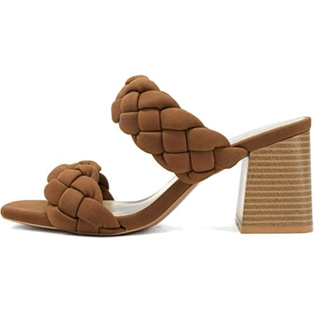 

SODA BUGGY ~ Women Double Braided Straps Casual Open Square Toe Fashion Slide Block Heel Sandal