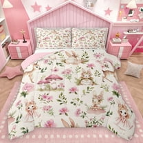 Homewish Cartoon Rabbit Queen Comforter Set,Wild Sika Deer Bedding Sets,Pink Flower Floral Bedding Comforter Set For Girl,Breathable Home Decor Reversible,3pcs