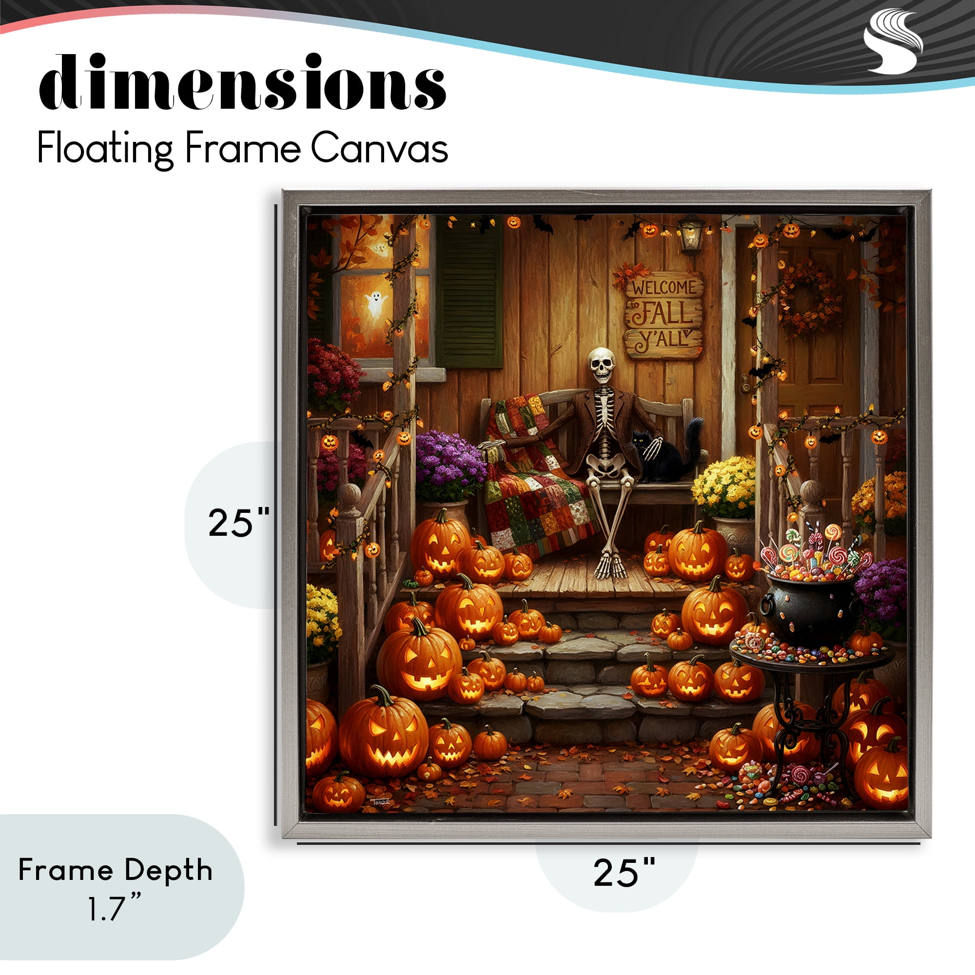 Stupell Industries Welcome To Fall Skeleton Porch Gray Framed Floater Canvas Wall Art, design by Tabz Jones