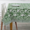thumbnail image 5 of -Pantone Artichoke Green Cotton Hand Block Print Tablecloth Dinning Table Cover, Thanks Giving Table Christmas Farmhouse Buffet Wedding Tablecloth 4 Seater 60x60 Inches Square, 5 of 6