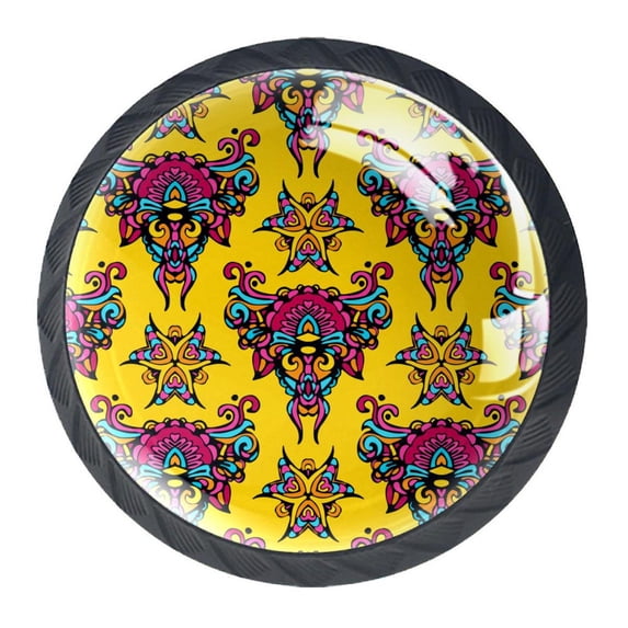 4 Pcs Chinese Floral Ethinc Knobs for Kitchen Cabinet Cupboard Dresser Bookcase Drawer Pulls Handles Round Home Decor