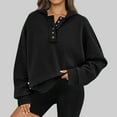 thumbnail image 2 of Womens Sweatshirt Plus Size Hooded V Neck Button Down Long Sleeve Casual Loose Solid Color Pullover 2025 Fall Trendy Tunic Tops,Black,S, 2 of 5