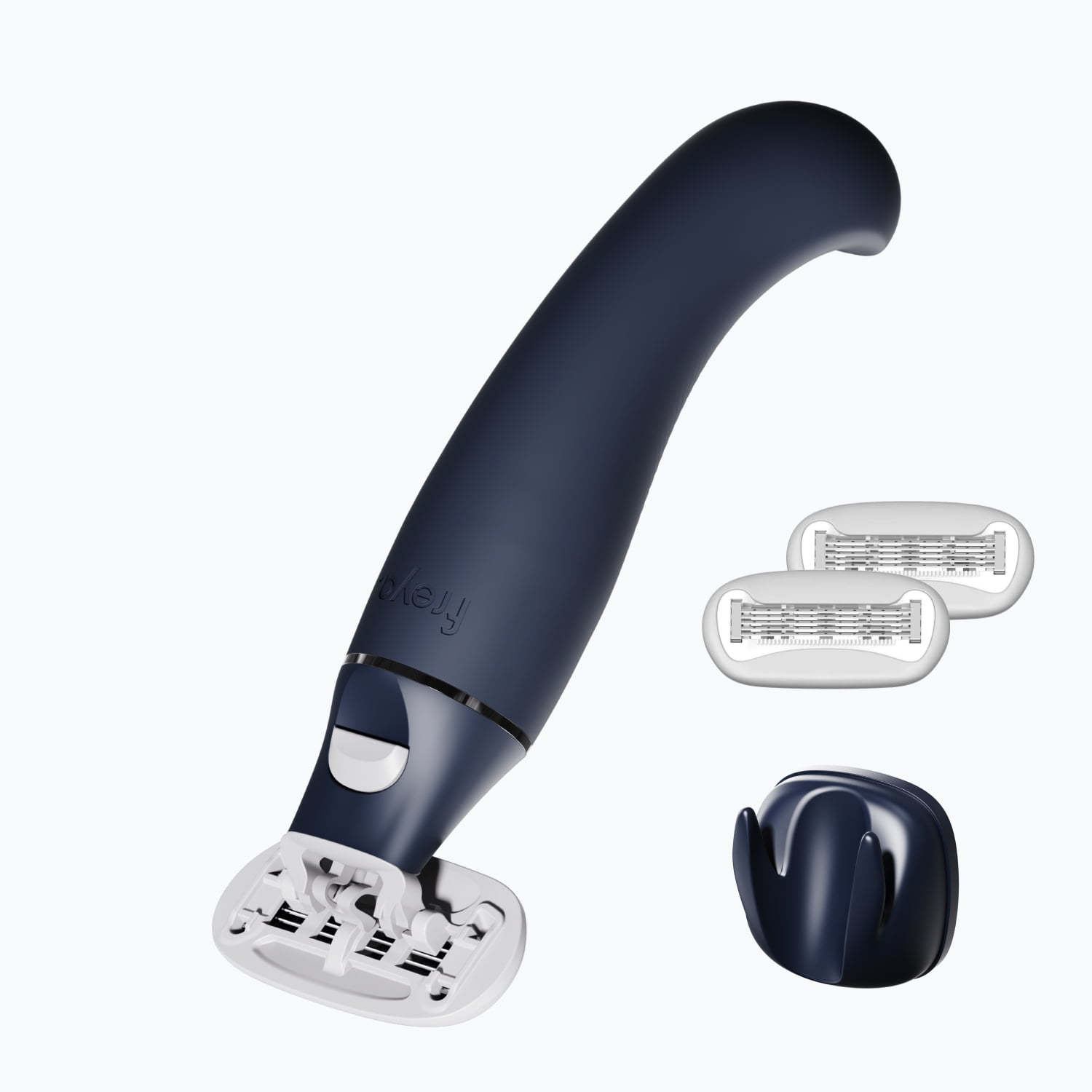 Freya Vee Razor + Vibe 2-in-1 Starter Kit, 2 blades refills. Safely designed vibrator handle personal messager, 6 modes, Body-safe silicone curved. IP7 Water resistant. Quiet & Discreet for travel