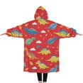 thumbnail image 2 of Oversized Wearable Blanket Hoodie,Colorful Dinosaur Red Pattern Sherpa Blanket Hoodie with Super Pockets,Super Warm Fuzzy Pullover for Women & Men, 2 of 6