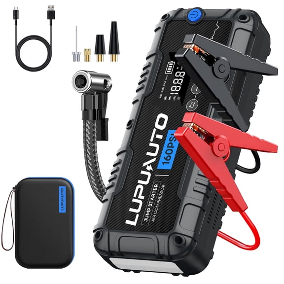 LupuAuto 7000A Portable Car Jump Starter with Air Compressor, Car Battery Starter (2.64 Gallon Gasoline/2.25 Gallon Diesel), 160PSI Tire Inflator, 12V Car Battery Starter
