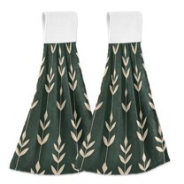 Yayeee Kitchen Hanging Hand Towels Set of 2 with Loop Bathroom Absorbent Tie Towel, Green Plants