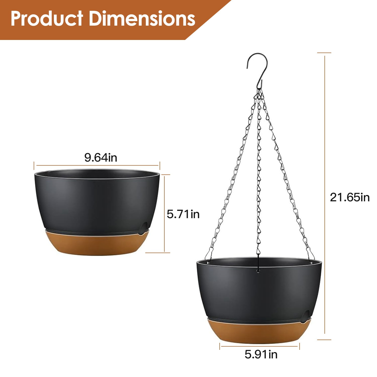 Hanging Flower Pots, iMounTEK 9.64in Hanging Planter with Removable Self-Watering Tray for Indoor Outdoor, 4Pcs