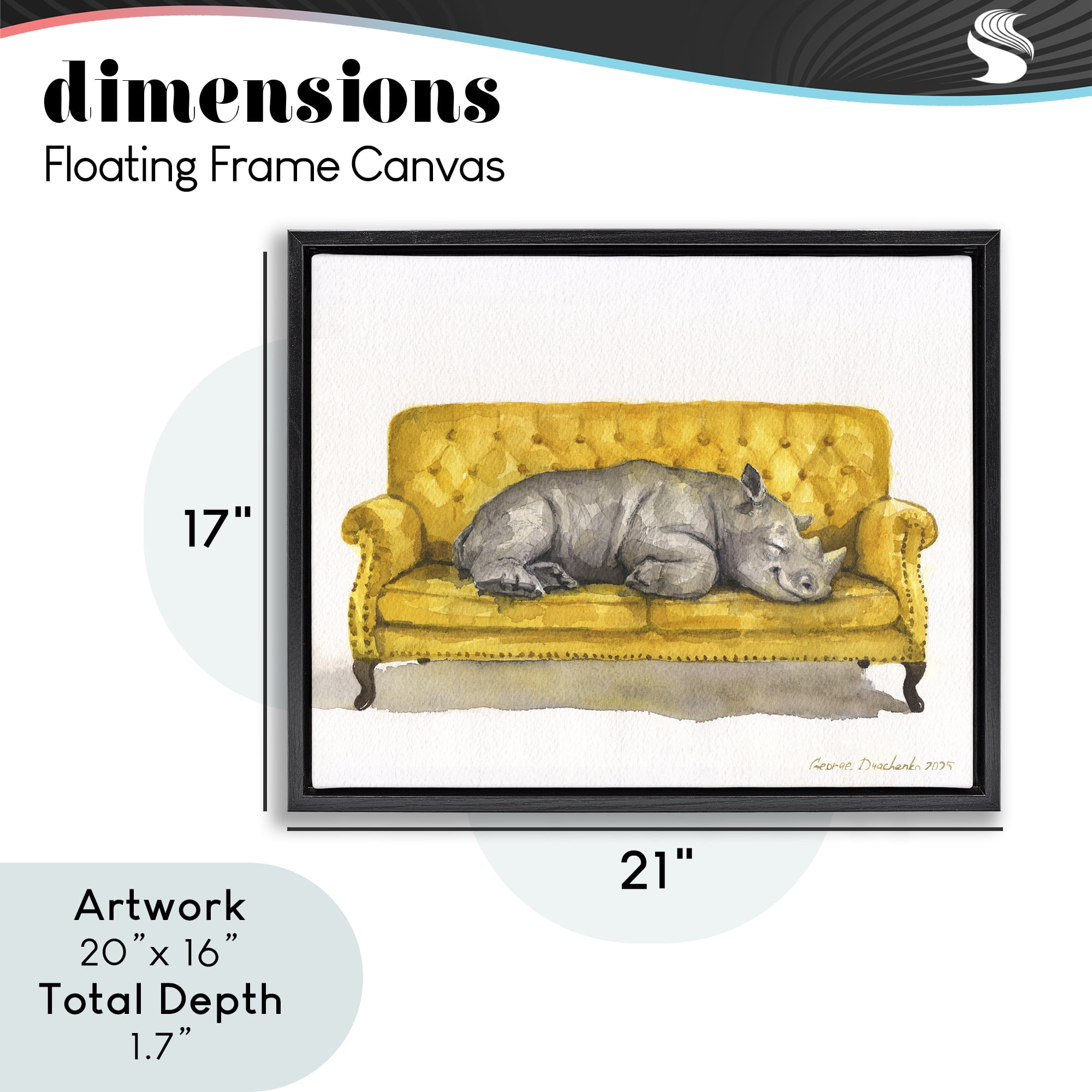 Stupell Industries Cute Rhino Resting Black Framed Floater Canvas Wall Art, design by George Dyachenko