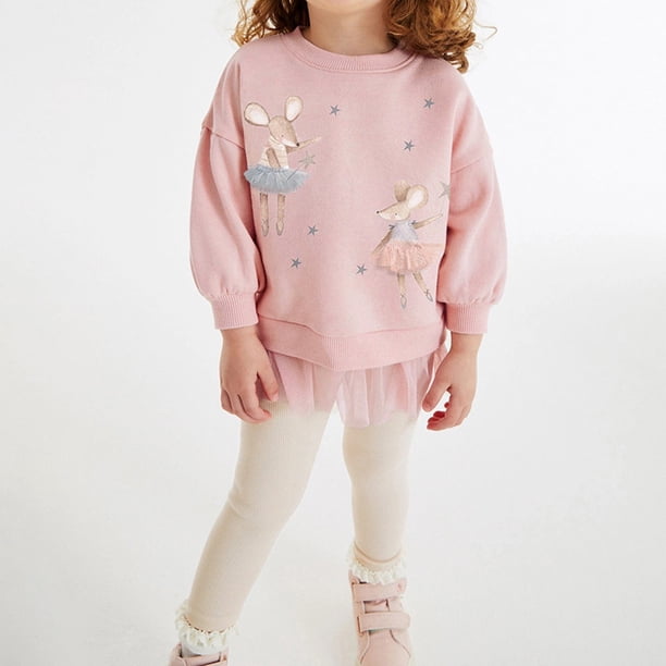 Odeerbi 2-8 Años Conjunto Niña Sudadera Daisy Algodón Cuello Redondo Mallas Conjunto Dos Piezas Primavera Sudadera Cintura Elástica Pantalones Largos