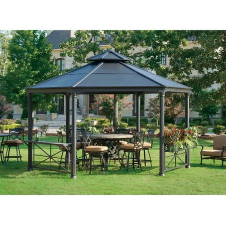 Sunjoy Leamington Hardtop Hex Gazebo, Black