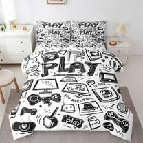 jejeloiu Teens Gamepad Twin Bedding Sets 7-Piece,Modern Gamer Bedding Comforter Set,Sketch Video Game Sheet Sets For Boys Kids,Ultra Soft Home Decor Reversible