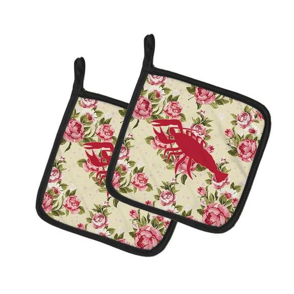 Caroline's Treasures BB1028-RS-YW-PTHD Lobster Shabby Chic Yellow Roses Pair of Pot Holders , 7.5HX7.5W, multicolor