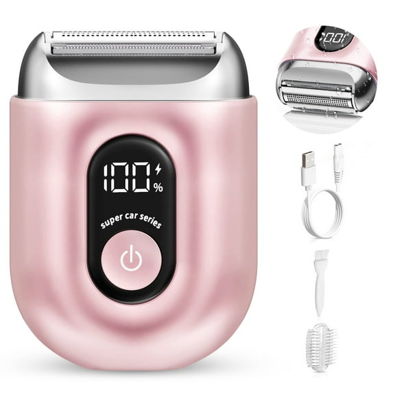 Skdwakiz Cordless Electric Razor for Women: Mini Electric Foil Shavers with LED Display - Rechargeable Bikini Trimmer - IPX7 Waterproof Wet Dry Face Razor for Body Leg, Pink