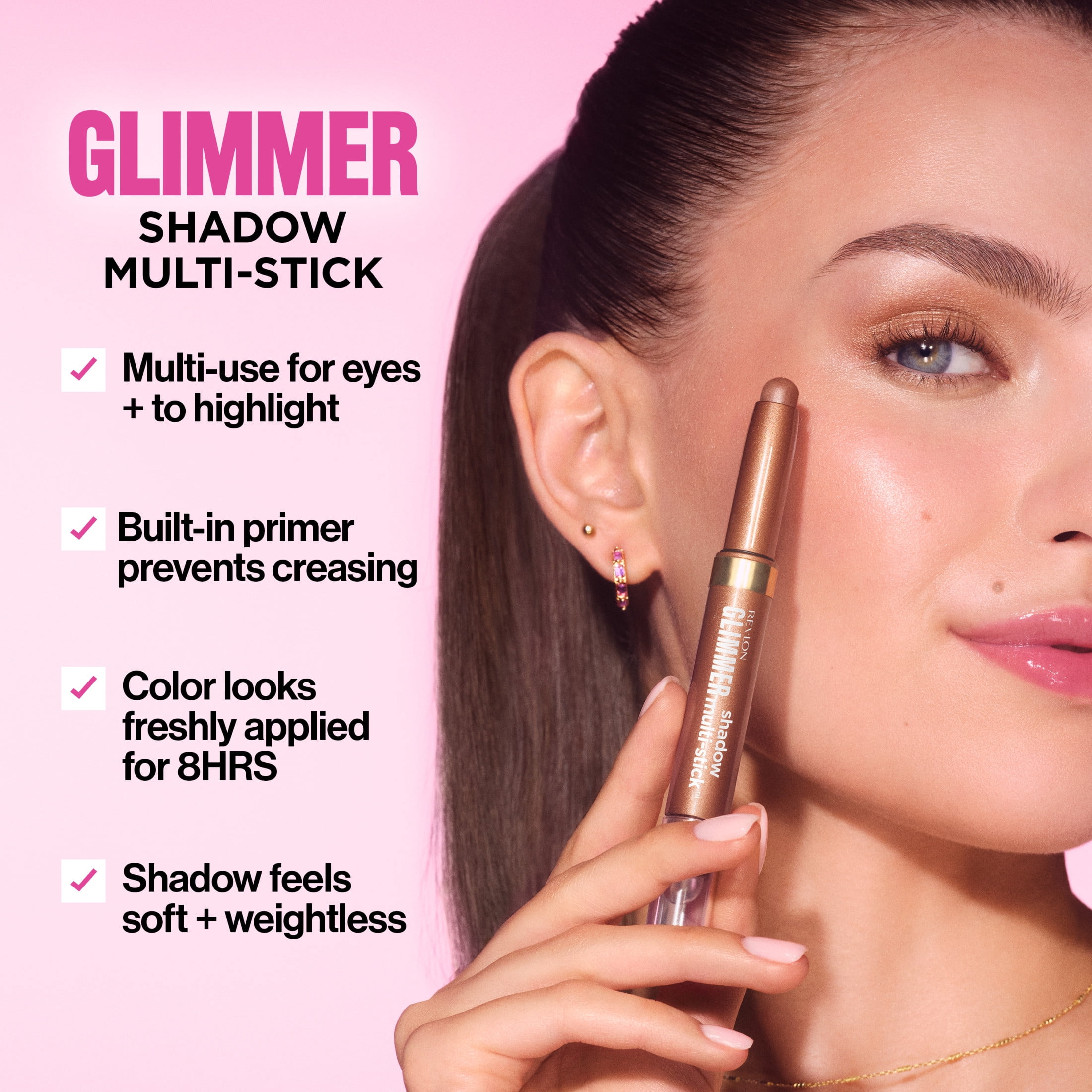 Revlon Glimmer Eyeshadow Multi-Stick Eye Makeup with Jelly Blender, 104 Plus One