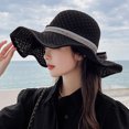 thumbnail image 3 of Wide Brim Hat Straw - Bowknot Sun Protection Beach Hat Fisherman Cap Floppy Hat, 3 of 7