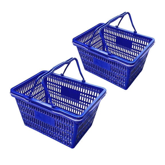 Stackable Plastic Shopping Baskets, Red and Blue, Easy-Grip Handles for Grocery, Retail, Liquor Stores, Home Use (4-pack, Blue)